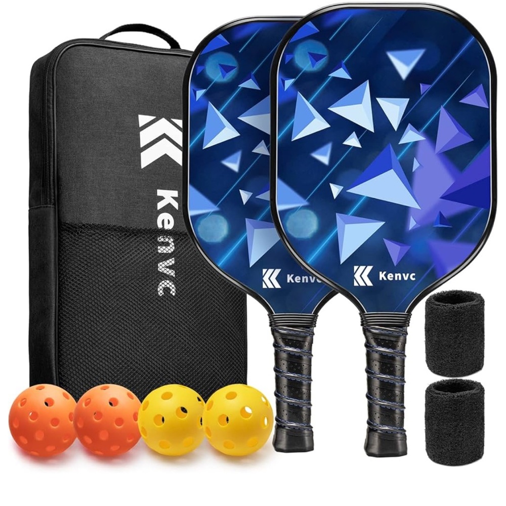 Kenvc Blue Geometric Pickleball Paddle set w bag